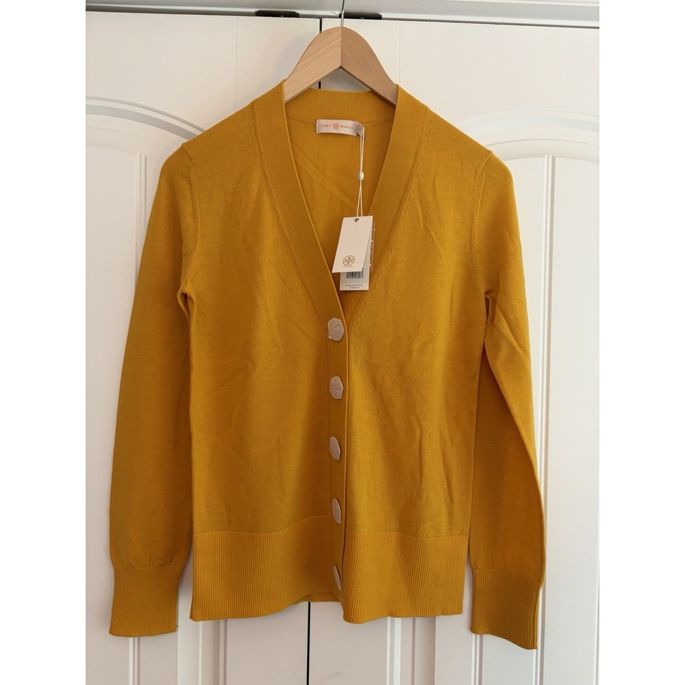 Tory Burch Simone Cardigan NWT Gold Crest Logo Buttons 100% Wool Size Small
